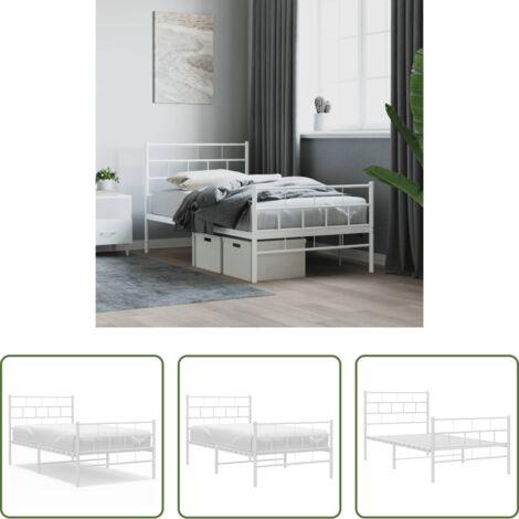 Letto in metallo -  Giroletto con Testiera e Pediera Metallo Bianco 90x200 cm