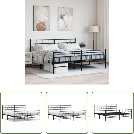 Letto in metallo -  Giroletto con Testiera e Pediera Metallo Nero 200x200 cm