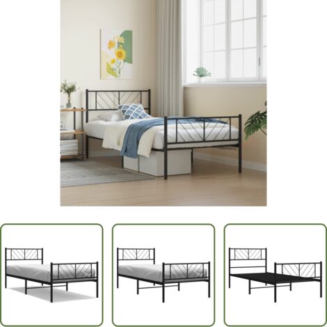 Letto in metallo -  Giroletto con Testiera e Pediera Metallo Nero 90x190 cm