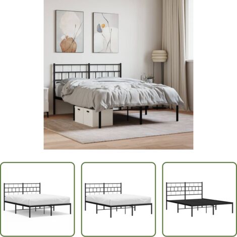 Letto in metallo -  Giroletto con Testiera in Metallo Nero 120x200 cm