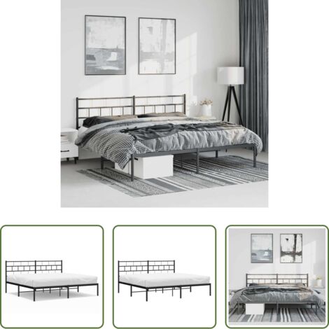 Letto in metallo -  Giroletto con Testiera in Metallo Nero 193x203 cm