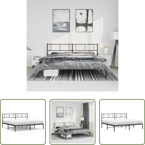 Letto in metallo -  Giroletto con Testiera in Metallo Nero 193x203 cm