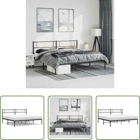 Letto in metallo -  Giroletto con Testiera in Metallo Nero 193x203 cm