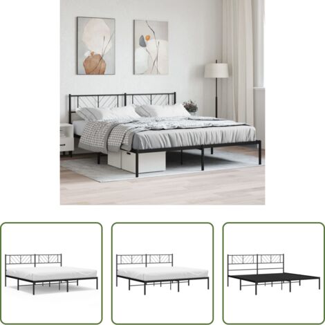 Letto in metallo -  Giroletto con Testiera in Metallo Nero 200x200 cm