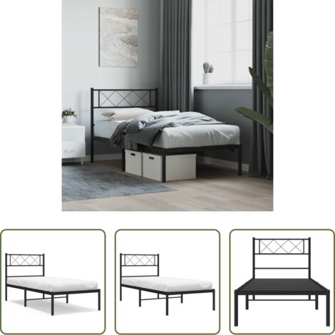 Letto in metallo -  Giroletto con Testiera in Metallo Nero 75x190 cm