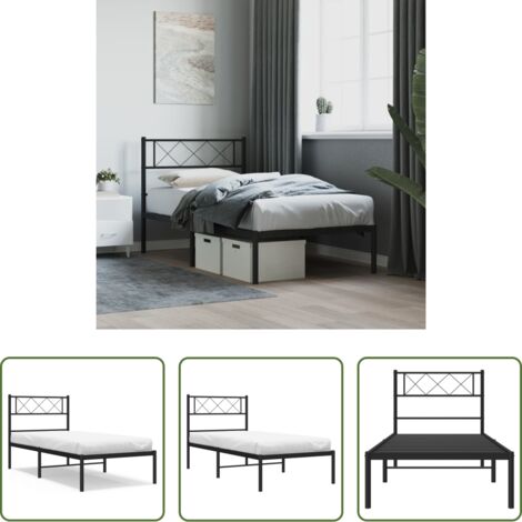 Letto in metallo -  Giroletto con Testiera in Metallo Nero 80x200 cm