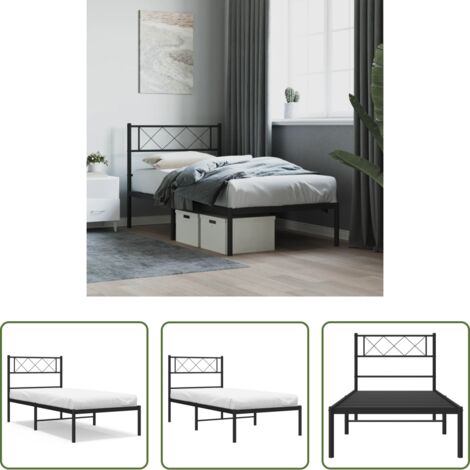 Letto in metallo -  Giroletto con Testiera in Metallo Nero 90x190 cm