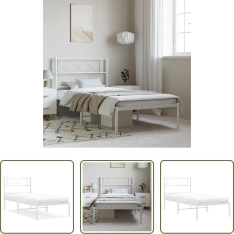 Letto in metallo -  Giroletto con Testiera Metallo Bianco 100x190 cm