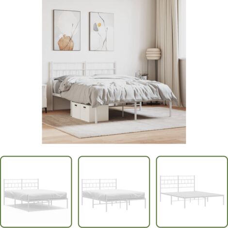 Letto in metallo -  Giroletto con Testiera Metallo Bianco 140x200 cm