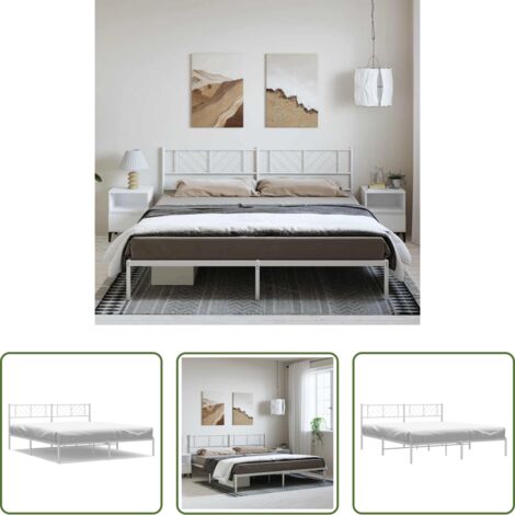 Letto in metallo -  Giroletto con Testiera Metallo Bianco 183x213 cm