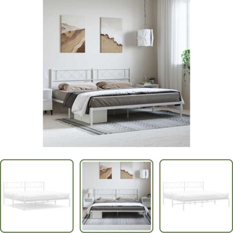 Letto in metallo -  Giroletto con Testiera Metallo Bianco 183x213 cm