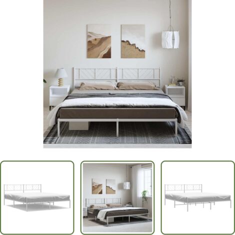 Letto in metallo -  Giroletto con Testiera Metallo Bianco 193x203 cm