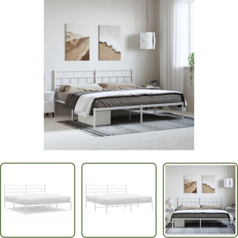 Letto in metallo -  Giroletto con Testiera Metallo Bianco 193x203 cm