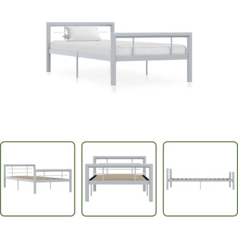Letto in metallo -  Giroletto Grigio e Bianco in Metallo 100x200 cm