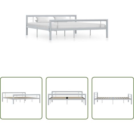 Letto in metallo -  Giroletto Grigio e Bianco in Metallo 180x200 cm
