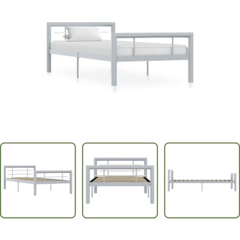 Letto in metallo -  Giroletto Grigio e Bianco in Metallo 90x200 cm