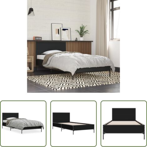 Letto in metallo -  Giroletto Nero 90x200 cm in Legno Multistrato e Metallo
