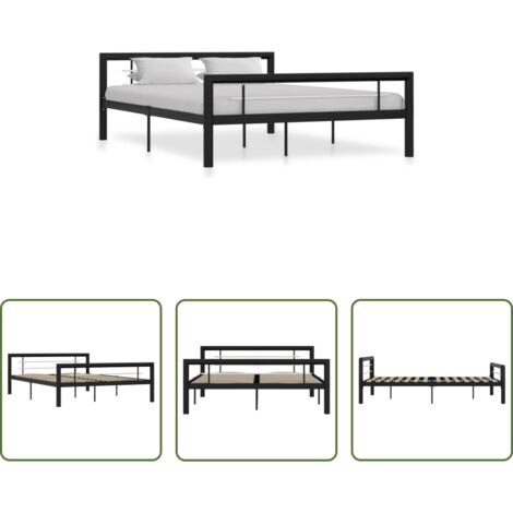 Letto in metallo -  Giroletto Nero e Bianco in Metallo 160x200 cm