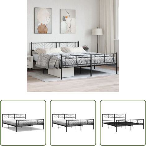 Letto in metallo -  Giroletto senza Materaso con Pediera in Metallo Nero 180x200 cm
