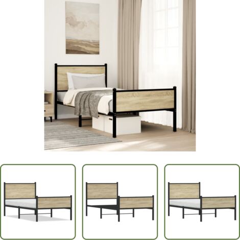 Letto in metallo -  Giroletto senza Materaso in Metallo Rovere Sonoma 90x190 cm