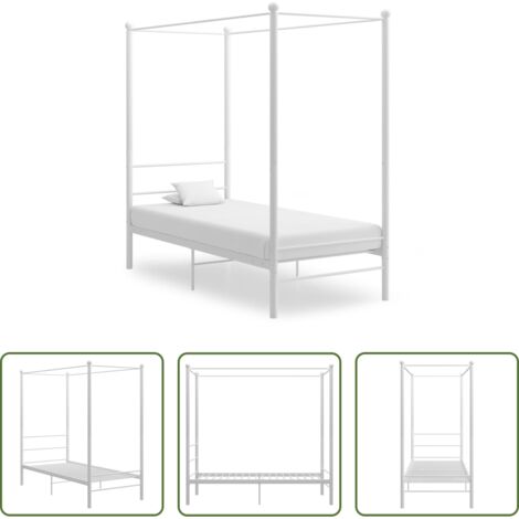 Letto in metallo -  Letto a Baldacchino Bianco in Metallo 100x200 cm