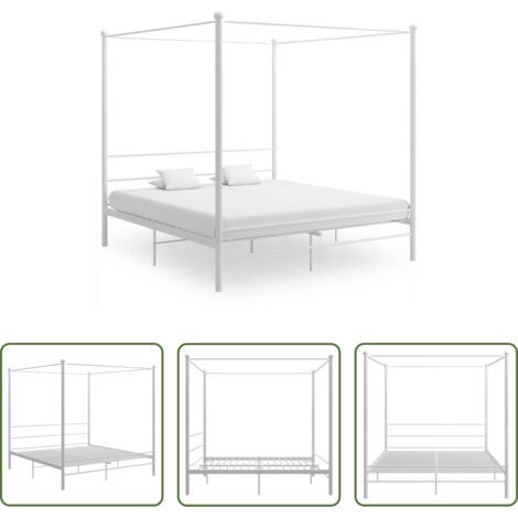 Letto in metallo -  Letto a Baldacchino Bianco in Metallo 200x200 cm