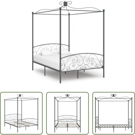Letto in metallo - Letto a Baldacchino Grigio in Metallo 120x200 cm