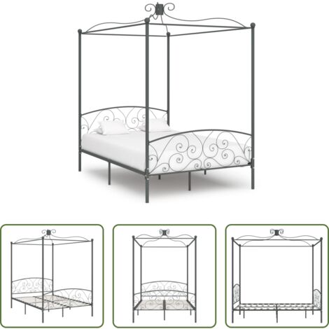 Letto in metallo -  Letto a Baldacchino Grigio in Metallo 140x200 cm