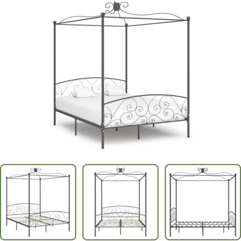 Letto in metallo -  Letto a Baldacchino Grigio in Metallo 180x200 cm