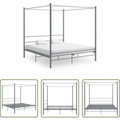 Letto in metallo -  Letto a Baldacchino Grigio in Metallo 180x200 cm