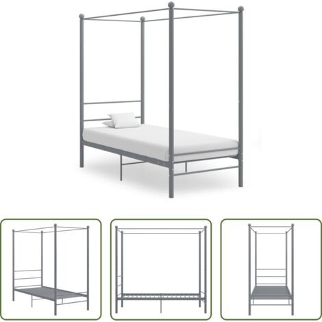 Letto in metallo -  Letto a Baldacchino Grigio in Metallo 90x200 cm