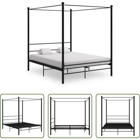 Letto in metallo -  Letto a Baldacchino Nero in Metallo 160x200 cm