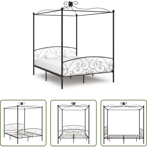 Letto in metallo -  Letto a Baldacchino Nero in Metallo 160x200 cm