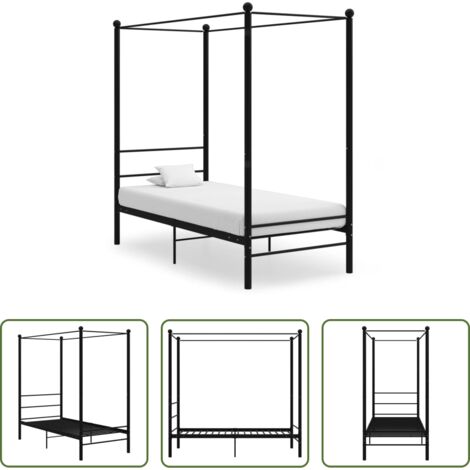 Letto in metallo -  Letto a Baldacchino Nero in Metallo 90x200 cm