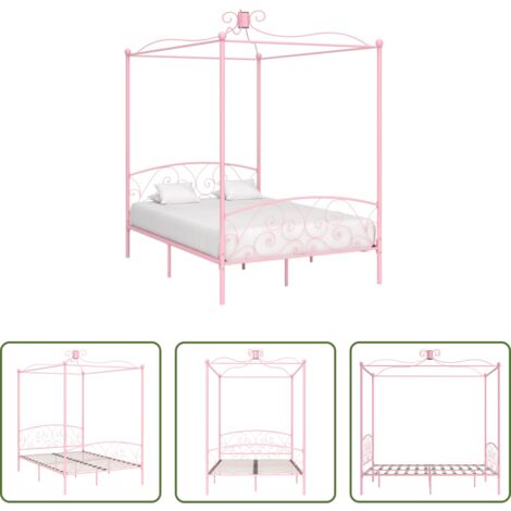 Letto in metallo - Letto a Baldacchino Rosa in Metallo 120x200 cm