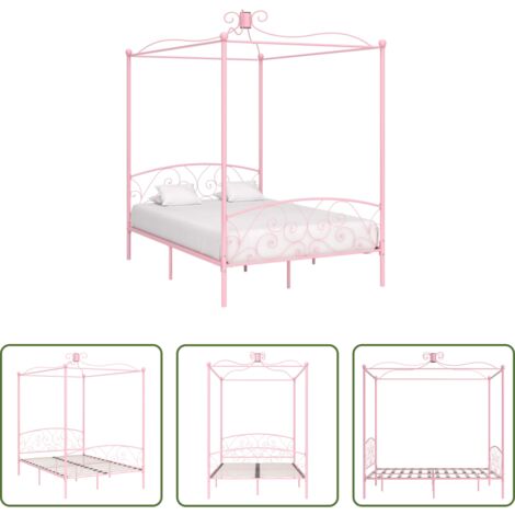 Letto in metallo -  Letto a Baldacchino Rosa in Metallo 140x200 cm