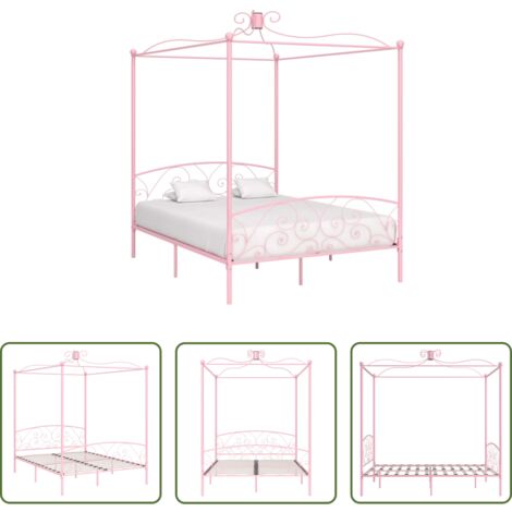 Letto in metallo -  Letto a Baldacchino Rosa in Metallo 160x200 cm