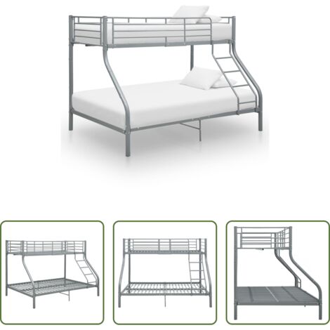 Letto in Metallo -  Letto a Castello Grigio in Metallo 140x200 cm/90x200 cm
