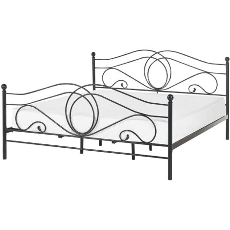 BELIANI Letto in metallo Nero 180 x 200 cm con testiera a doghe e pediera retrò vintage - Nero