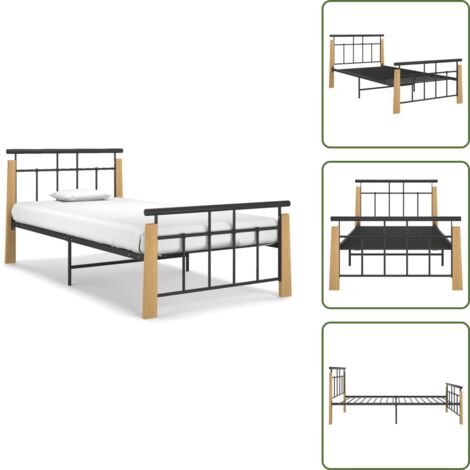 Letto in metallo verniciato - vidaXL Giroletto in Metallo e Legno Massello di Rovere 90x200 cm -