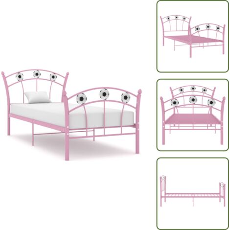 Letto in metallo - vidaXL Giroletto con Motivo Calcio in Metallo Rosa 90x200 cm -