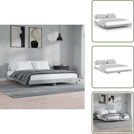 Letto in metallo - vidaXL Giroletto Grigio Cemento 160x200 cm in Legno Multistrato - Letto grigio cemento