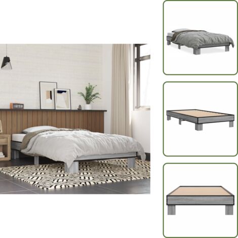 Letto in metallo - vidaXL Giroletto Grigio Sonoma 100x200 cm Legno Multistrato e Metallo - Letto con gambe stabili
