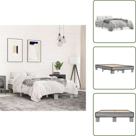 Letto in metallo - vidaXL Giroletto Grigio Sonoma 140x200 cm in Legno Multistrato Metallo - Letto grigio sonoma