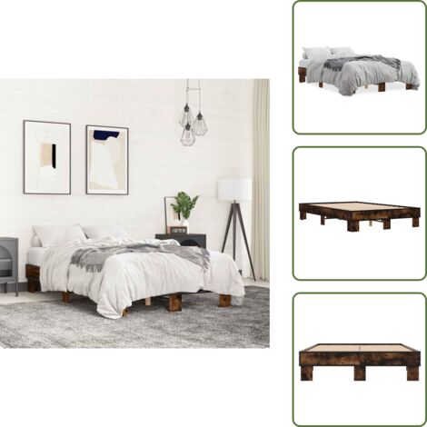 Letto in metallo - vidaXL Giroletto Rovere Fumo 140x190 cm in Legno Multistrato Metallo - Letto con gambe stabili