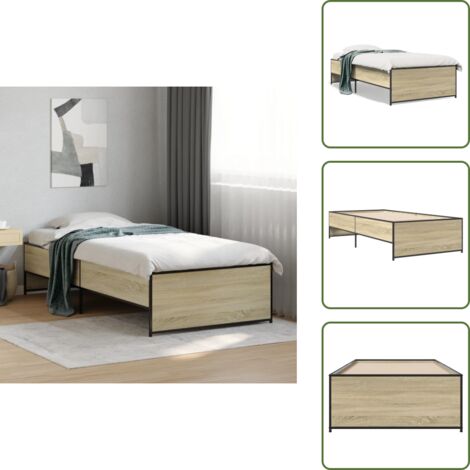 Letto in metallo - vidaXL Giroletto Rovere Sonoma 75x190cm in Legno Multistrato e Metallo - Letto con doghe in compensato