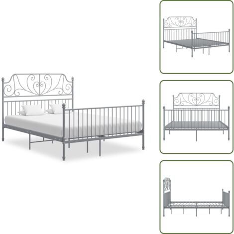 Letto in metallo - vidaXL Giroletto senza Materasso Grigio in Metallo 140x200 cm - Letto grigio