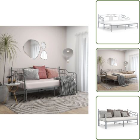 Letto in metallo - vidaXL Telaio Divano Letto Estraibile Grigio in Metallo 90x200 cm - Divano letto in metallo