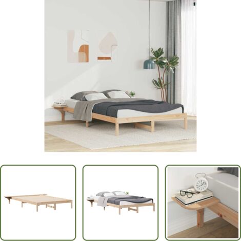 Letto in pino massello -  Letto con Tavolini Laterali Naturale 140 x 220 cm Pino massello
