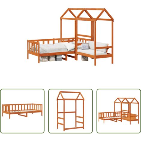 Letto in pino massello -  Set di Letto per il Giorno Marrone Cera 90 x 200 cm